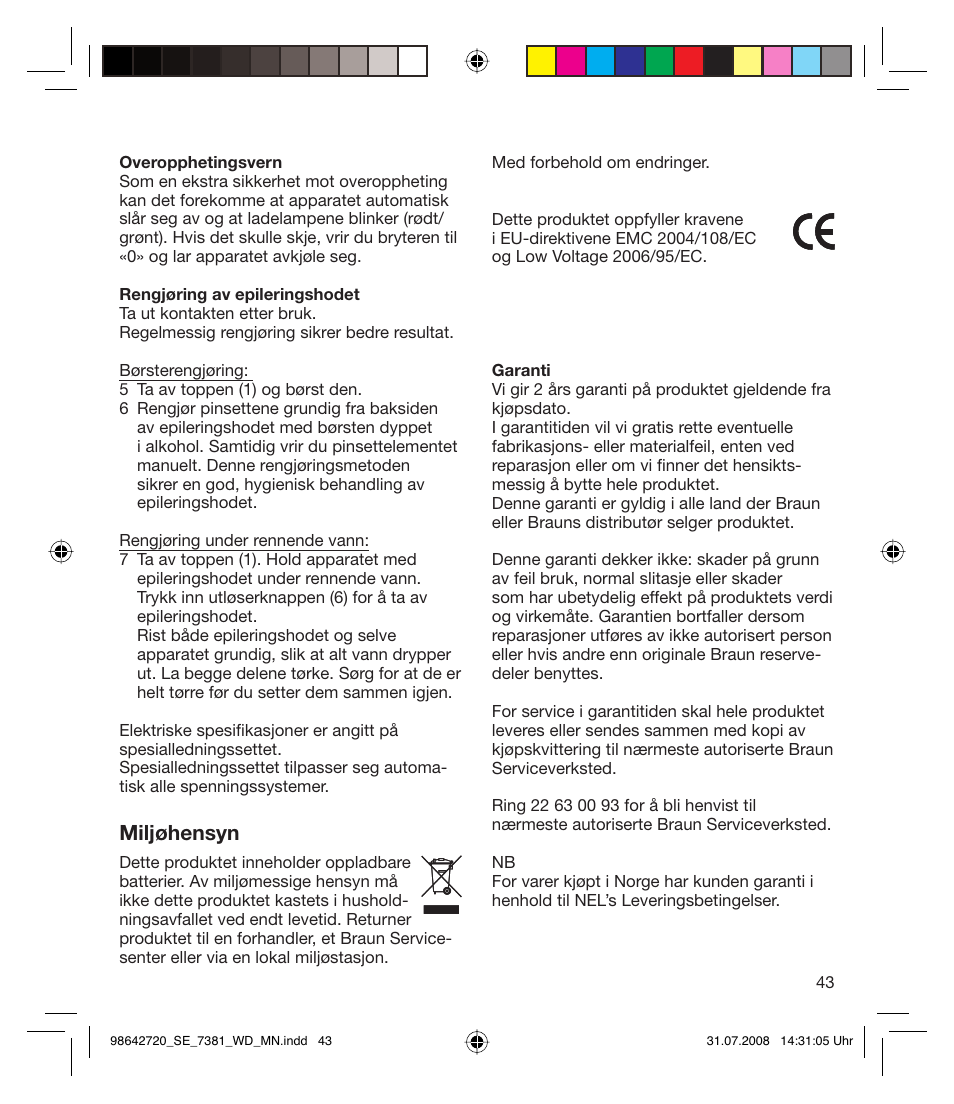 Miljøhensyn | Braun 7381 User Manual | Page 42 / 85