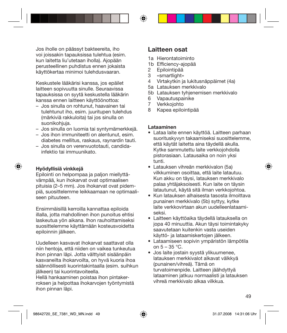 Laitteen osat | Braun 7381 User Manual | Page 48 / 85