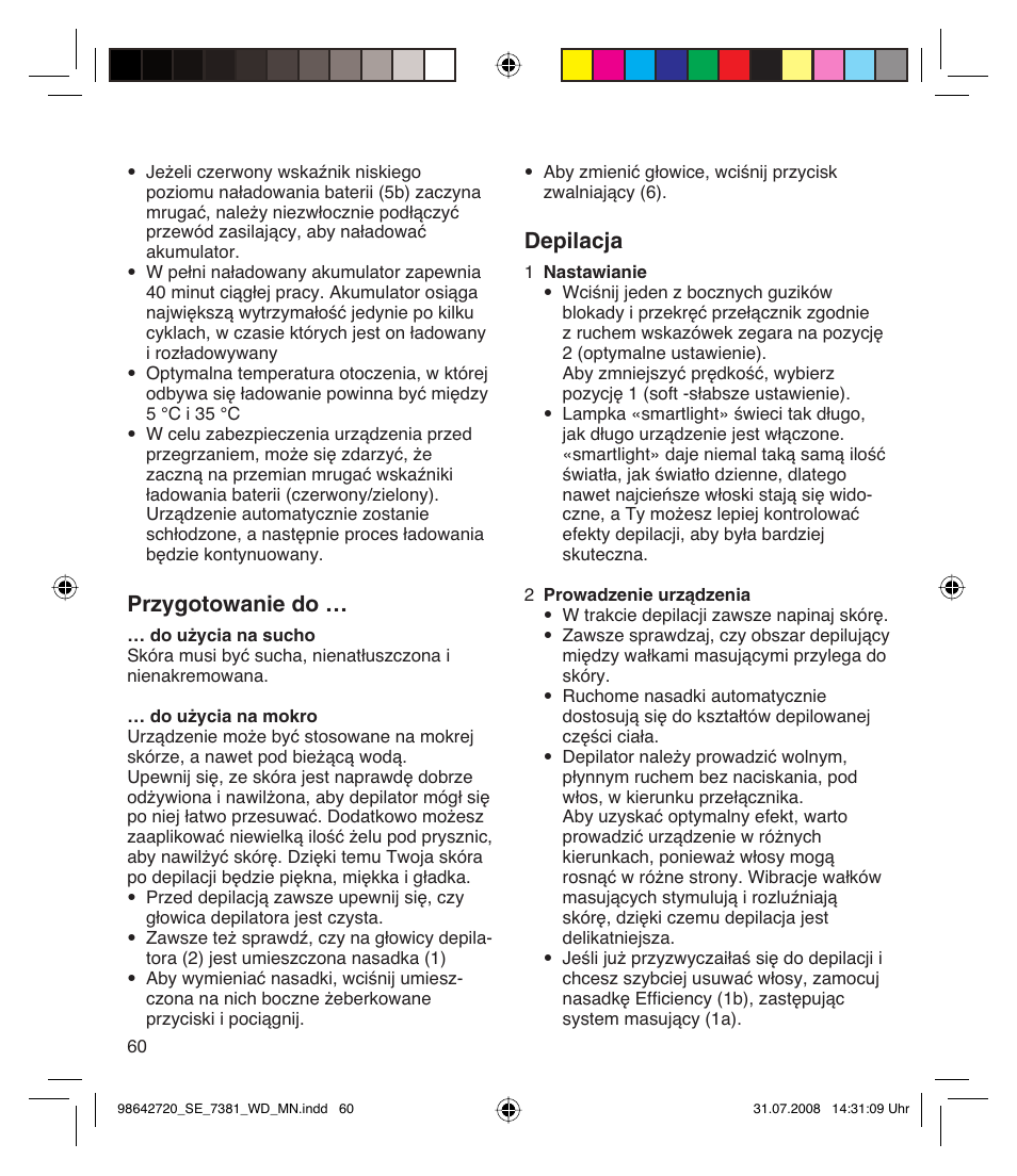 Przygotowanie do, Depilacja | Braun 7381 User Manual | Page 59 / 85