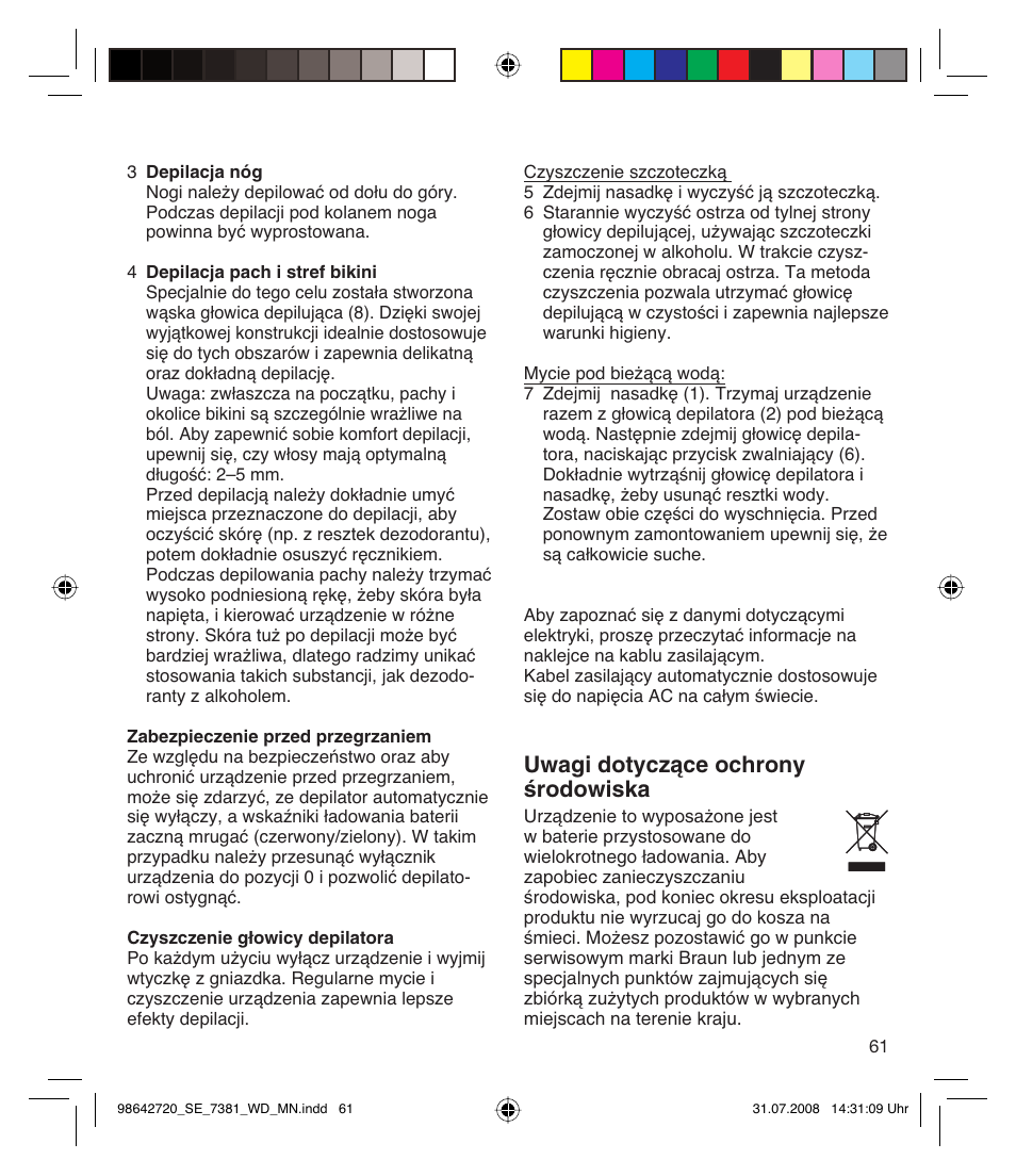 Uwagi dotyczàce ochrony êrodowiska | Braun 7381 User Manual | Page 60 / 85