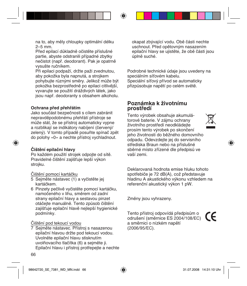 Poznámka k ïivotnímu prostﬁedí | Braun 7381 User Manual | Page 65 / 85