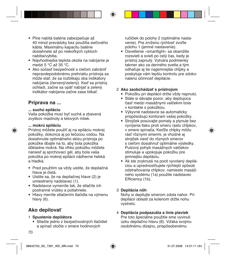 Príprava na, Ako depilovať | Braun 7381 User Manual | Page 69 / 85