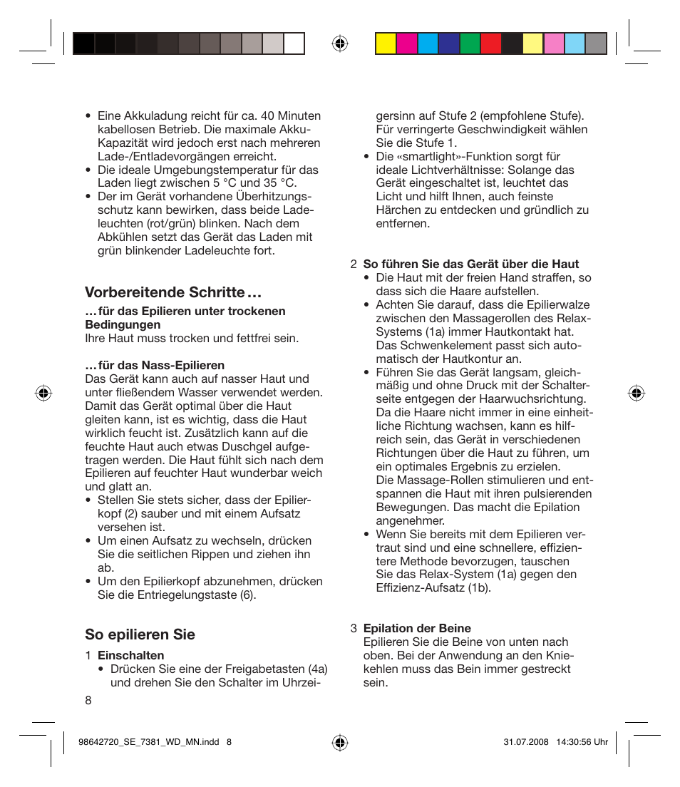 Vorbereitende schritte, So epilieren sie | Braun 7381 User Manual | Page 7 / 85