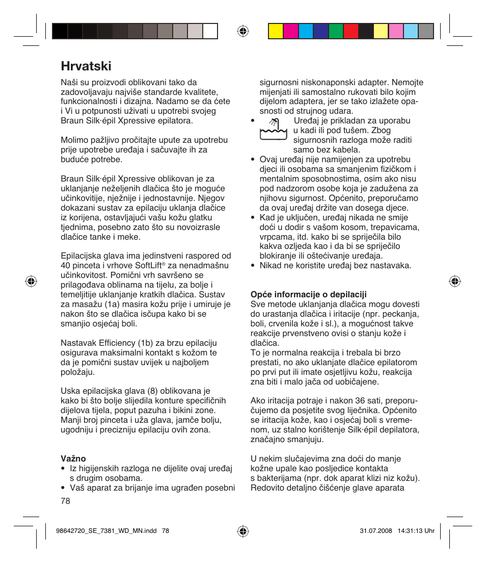 Hrvatski | Braun 7381 User Manual | Page 77 / 85