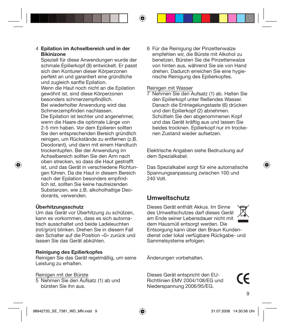 Umweltschutz | Braun 7381 User Manual | Page 8 / 85