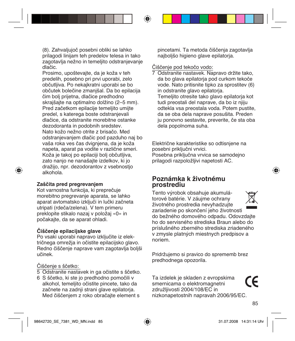 Poznámka k ïivotnému prostrediu | Braun 7381 User Manual | Page 84 / 85