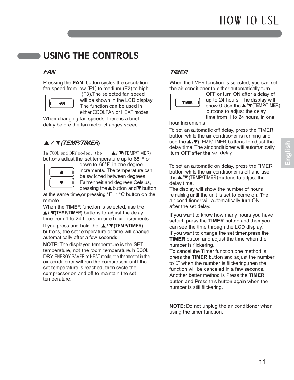 How to use, Using the controls, En gli sh | LG LP1411SHR User Manual | Page 11 / 48