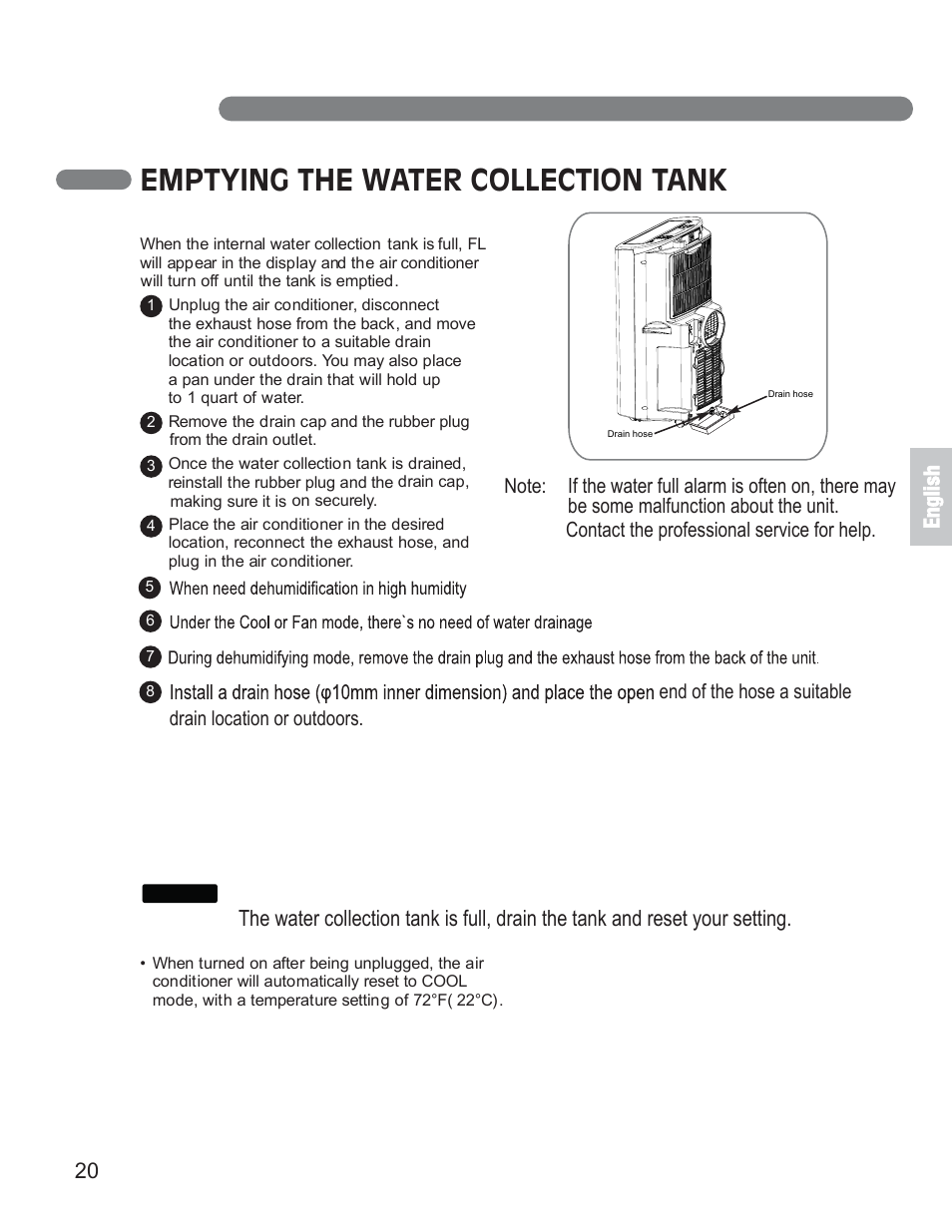 Emptying the water collection tank | LG LP1411SHR User Manual | Page 20 / 48