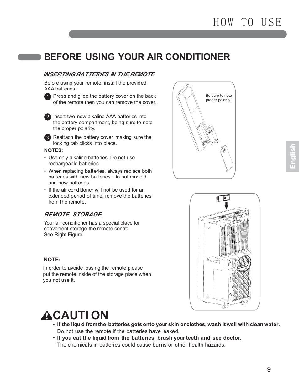 H o w to u s e, Cauti on, Before using your air conditioner | LG LP1411SHR User Manual | Page 9 / 48