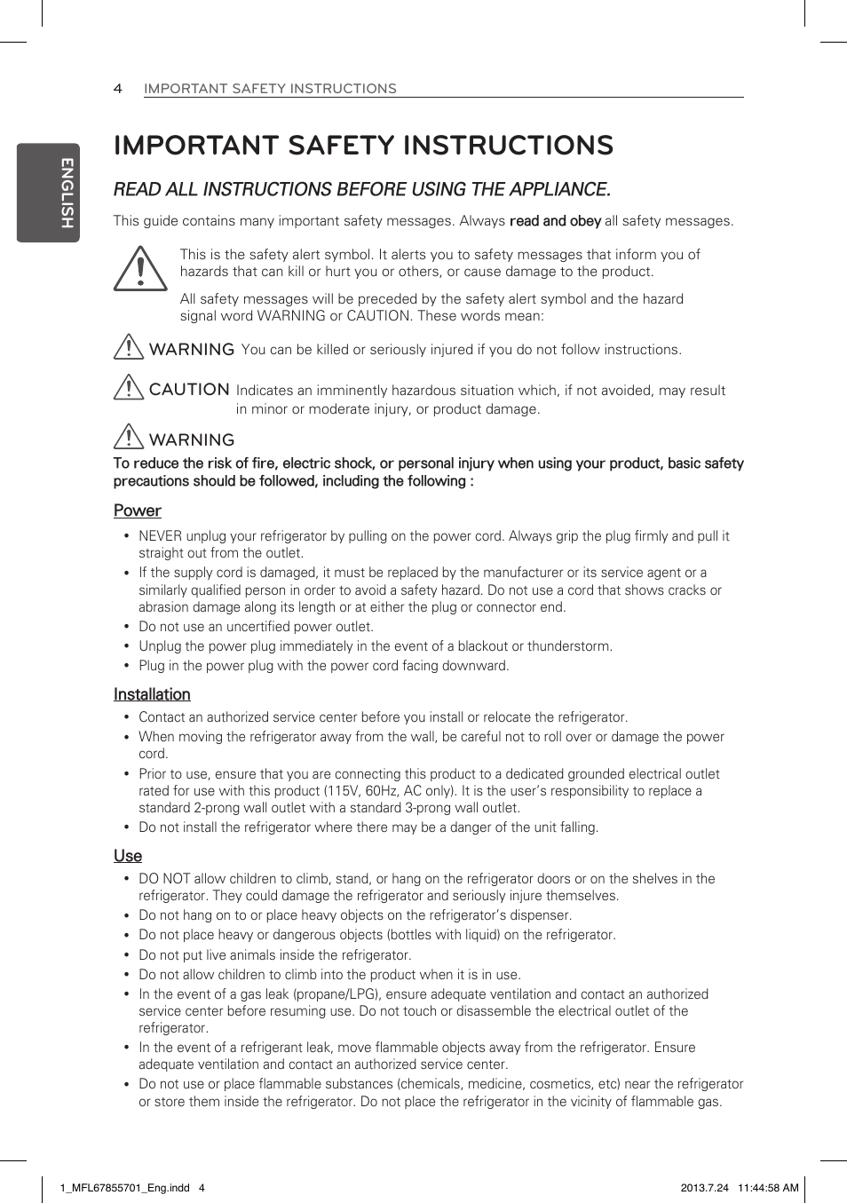 Important safety instructions | LG LBC24360SW User Manual | Page 4 / 59