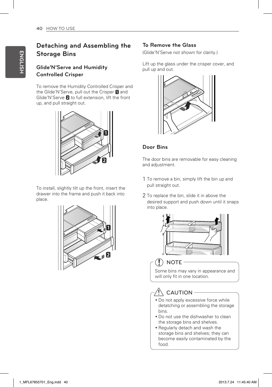 Detaching and assembling the storage bins | LG LBC24360SW User Manual | Page 40 / 59