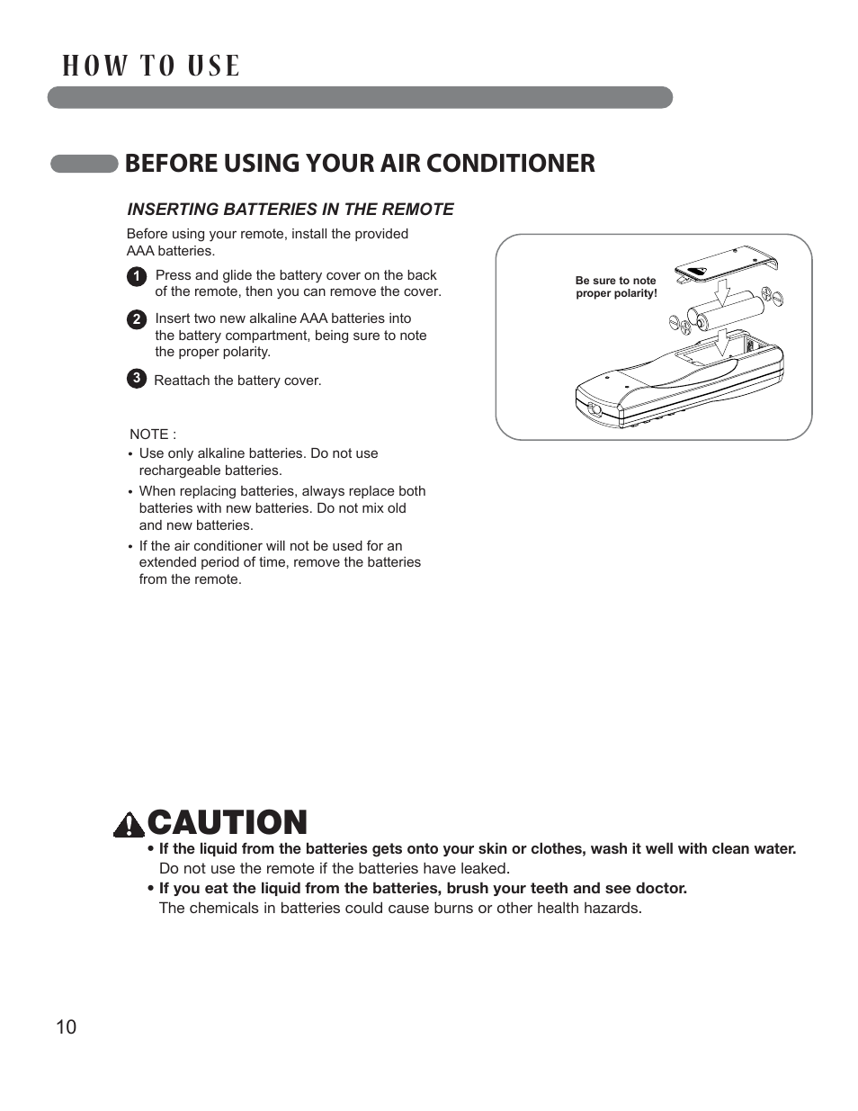 Caution, Before using your air conditioner, English | LG LP1013WNR User Manual | Page 10 / 26