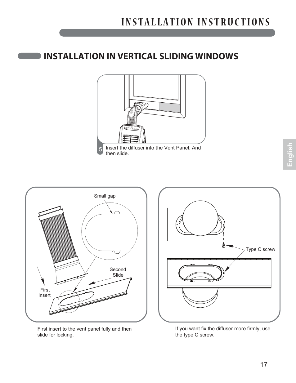 Installation in vertical sliding windows | LG LP1013WNR User Manual | Page 17 / 26