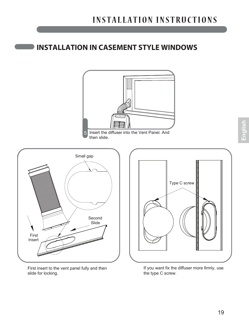 Installation in casement style windows | LG LP1013WNR User Manual | Page 19 / 26