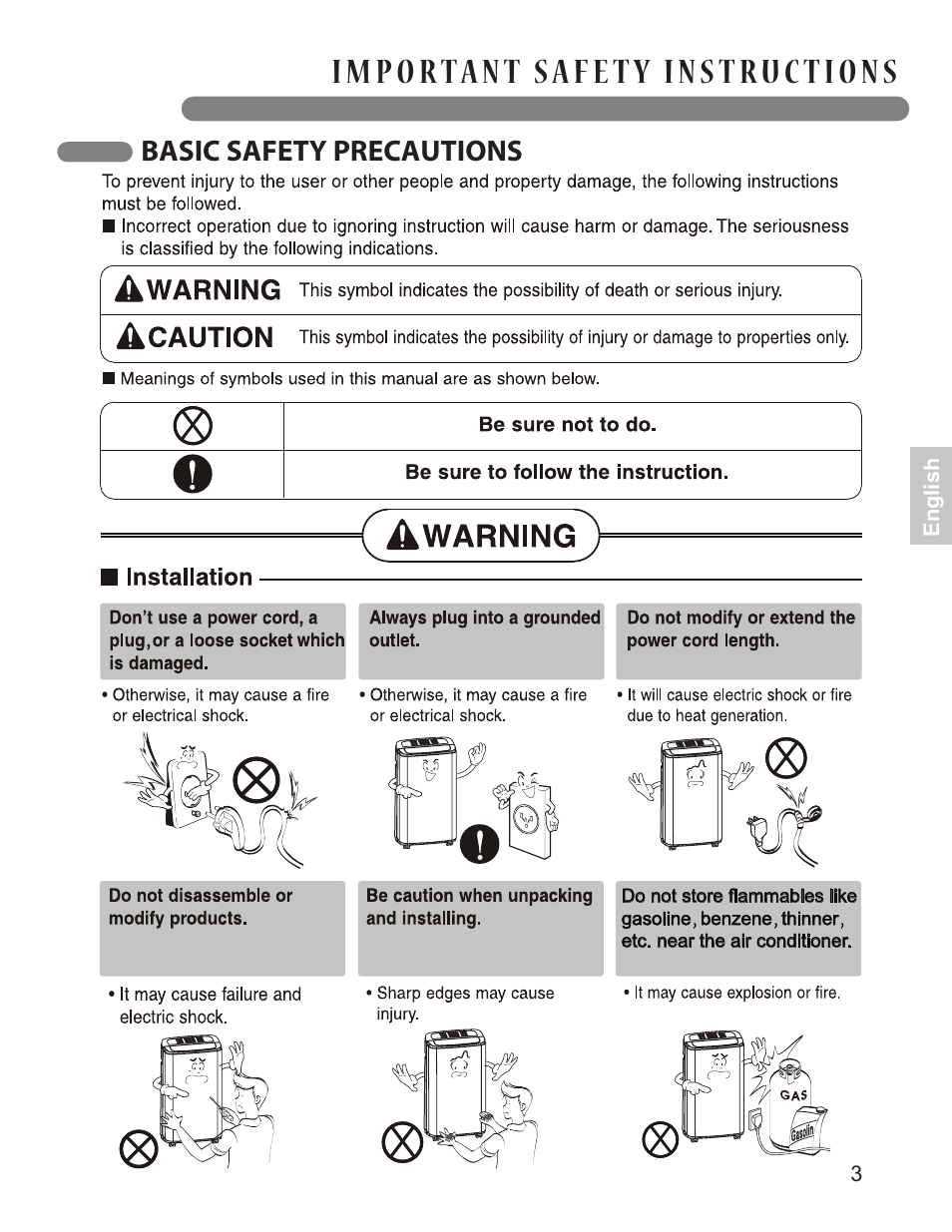 Basic safety precautions | LG LP1013WNR User Manual | Page 3 / 26