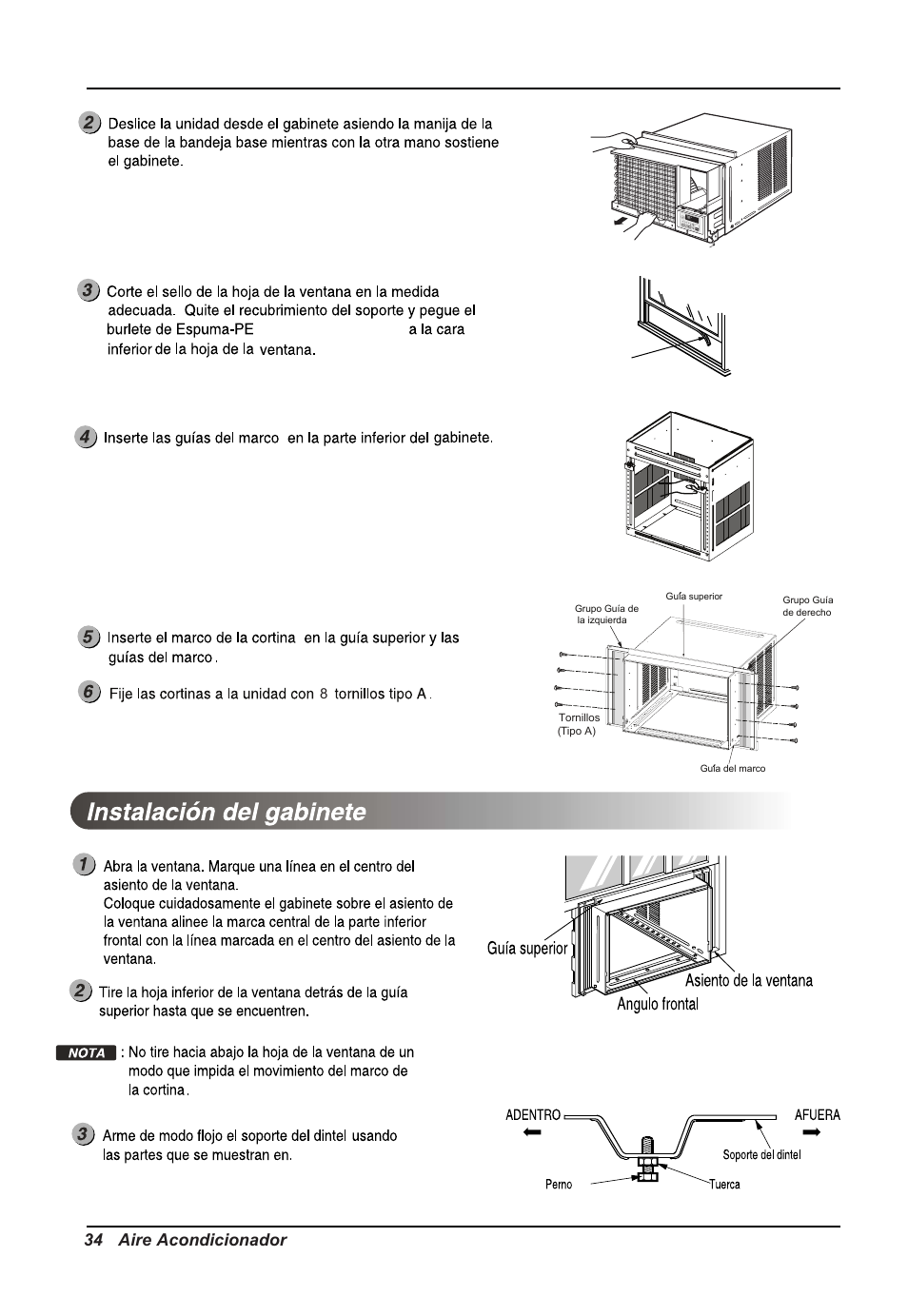 Instalacion, 34 aire acondicionador | LG LW1214HR User Manual | Page 34 / 48