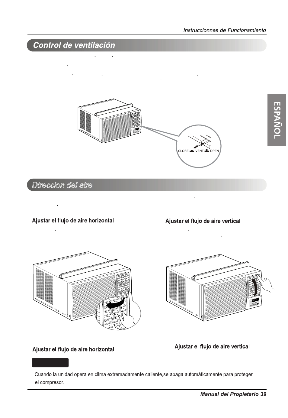 Direccion del aire, Consejo | LG LW1214HR User Manual | Page 39 / 48