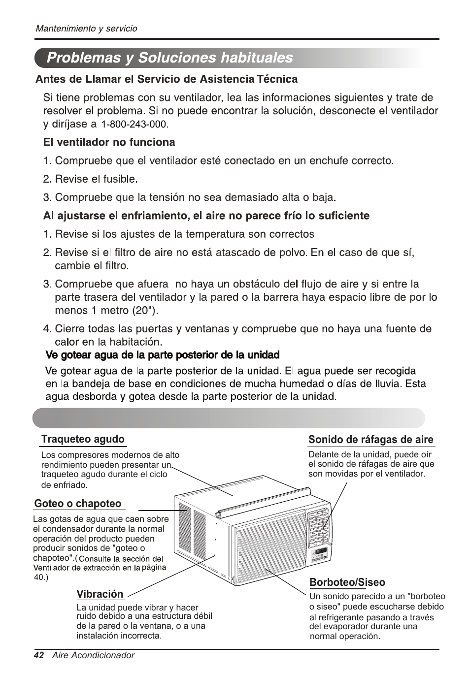 Sonidos normales, Traqueteo agudo, Sonido de ráfagas de aire | Borboteo/siseo, Vibración, Goteo o chapoteo | LG LW1214HR User Manual | Page 42 / 48