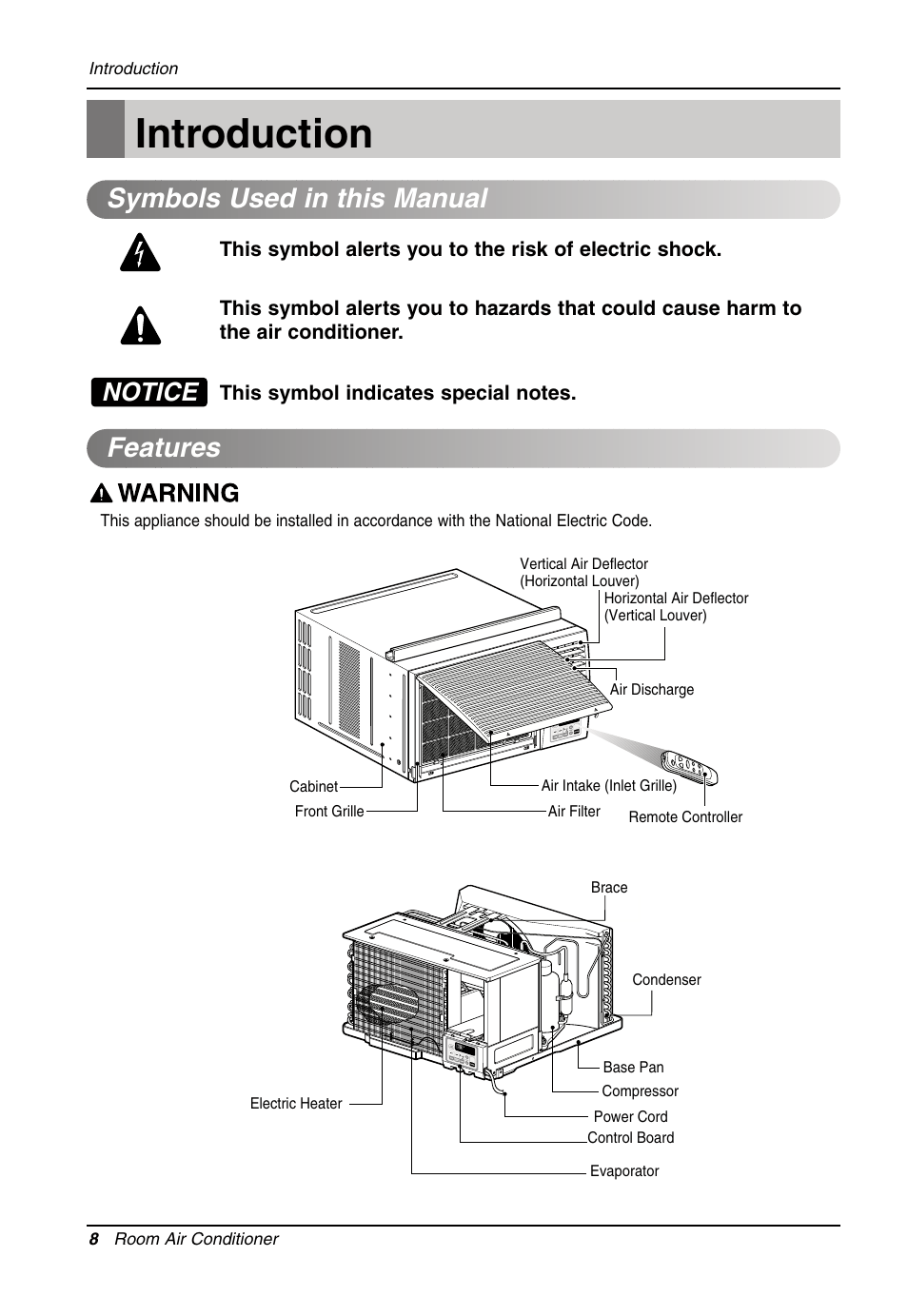 Introduction, Symbols used in this manual features, Notice | LG LW1214HR User Manual | Page 8 / 48