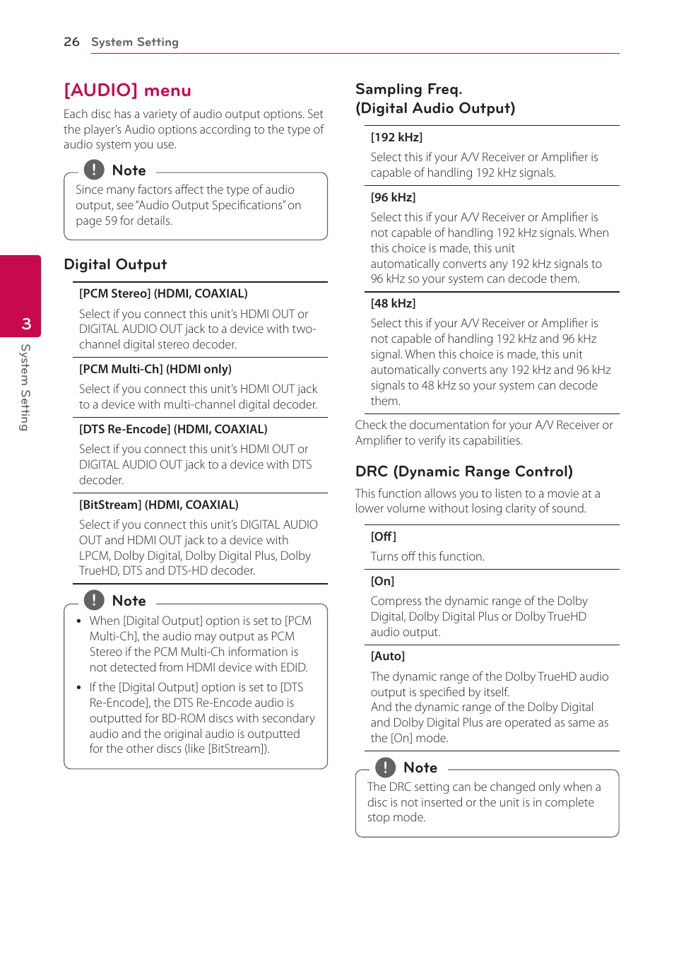 Audio] menu, 26 – [audio] menu | LG BP530 User Manual | Page 26 / 68