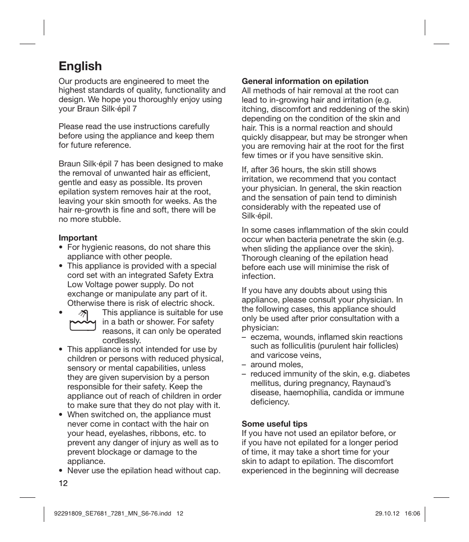 English | Braun 7681-5377 Silk-épil 7 User Manual | Page 12 / 74