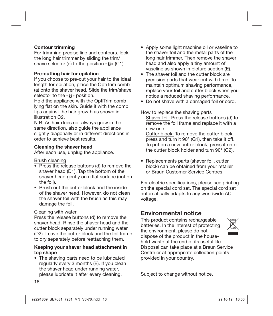 Environmental notice | Braun 7681-5377 Silk-épil 7 User Manual | Page 16 / 74