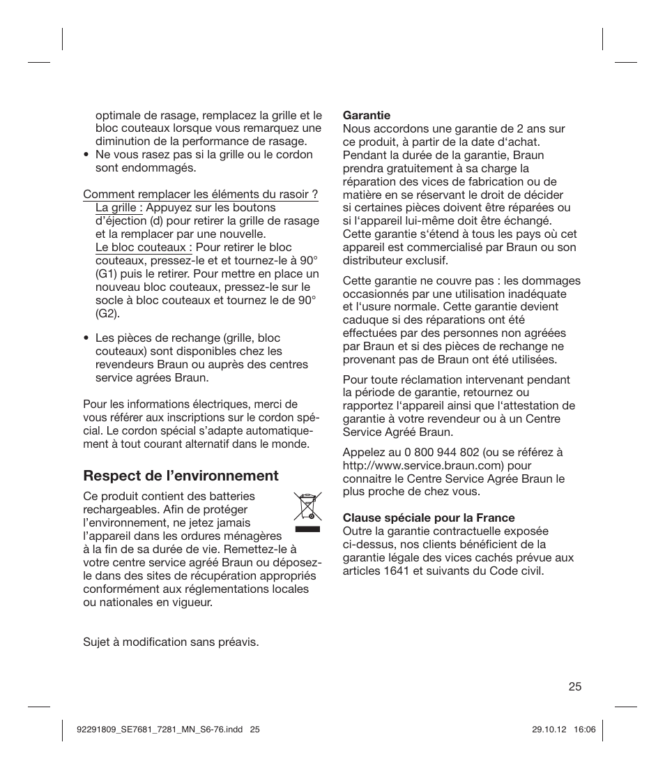 Respect de l’environnement | Braun 7681-5377 Silk-épil 7 User Manual | Page 25 / 74