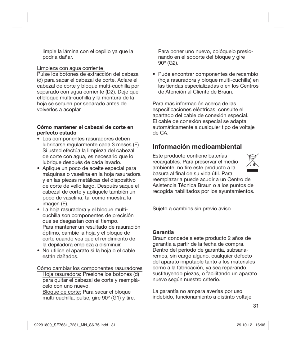 Información medioambiental | Braun 7681-5377 Silk-épil 7 User Manual | Page 31 / 74