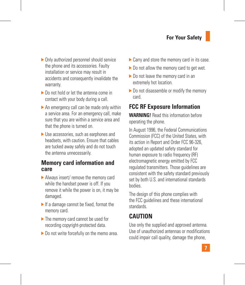 Fcc rf exposure information, Caution | LG CF360 User Manual | Page 11 / 262