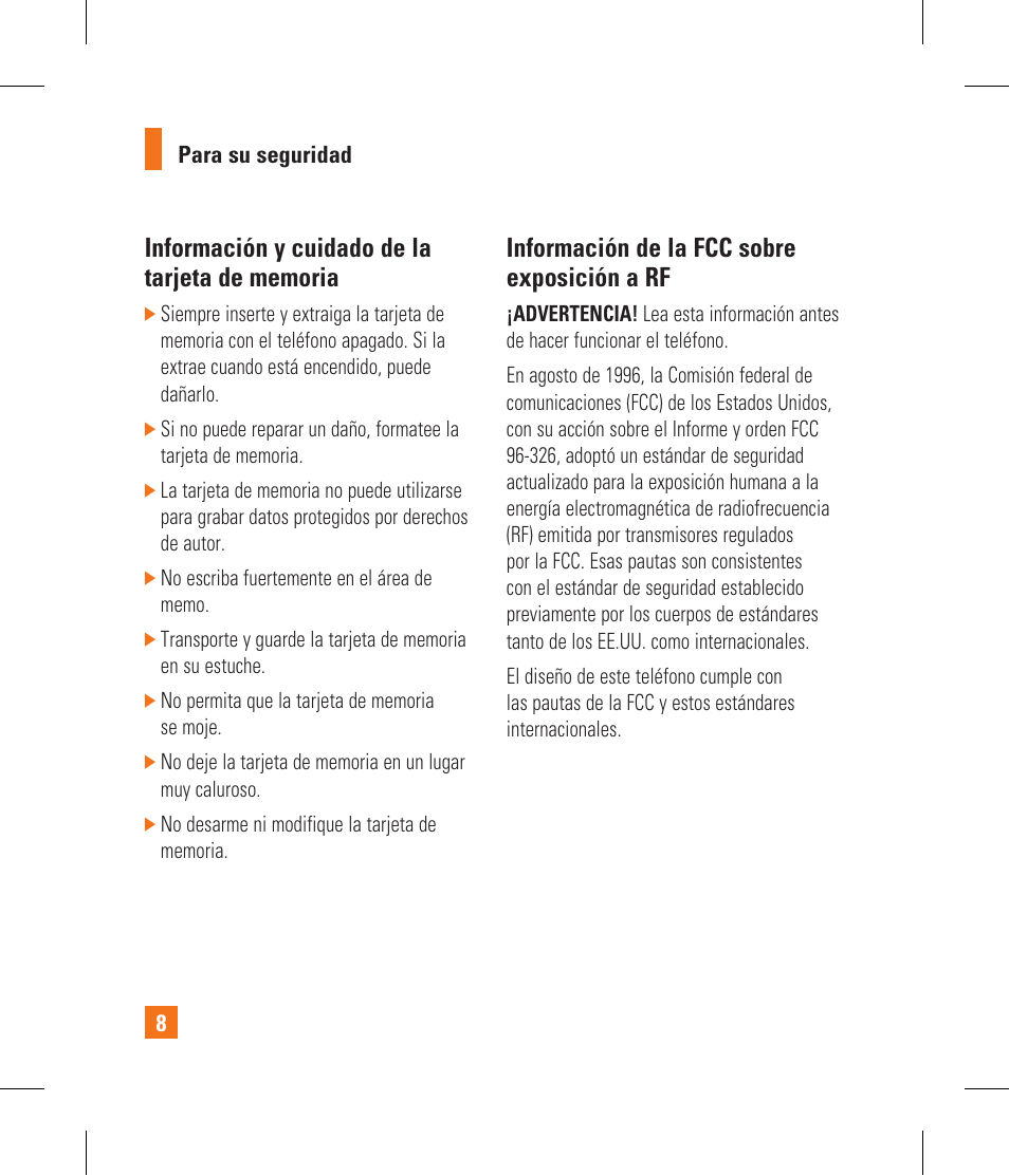 Información de la fcc sobre exposición a rf | LG CF360 User Manual | Page 141 / 262