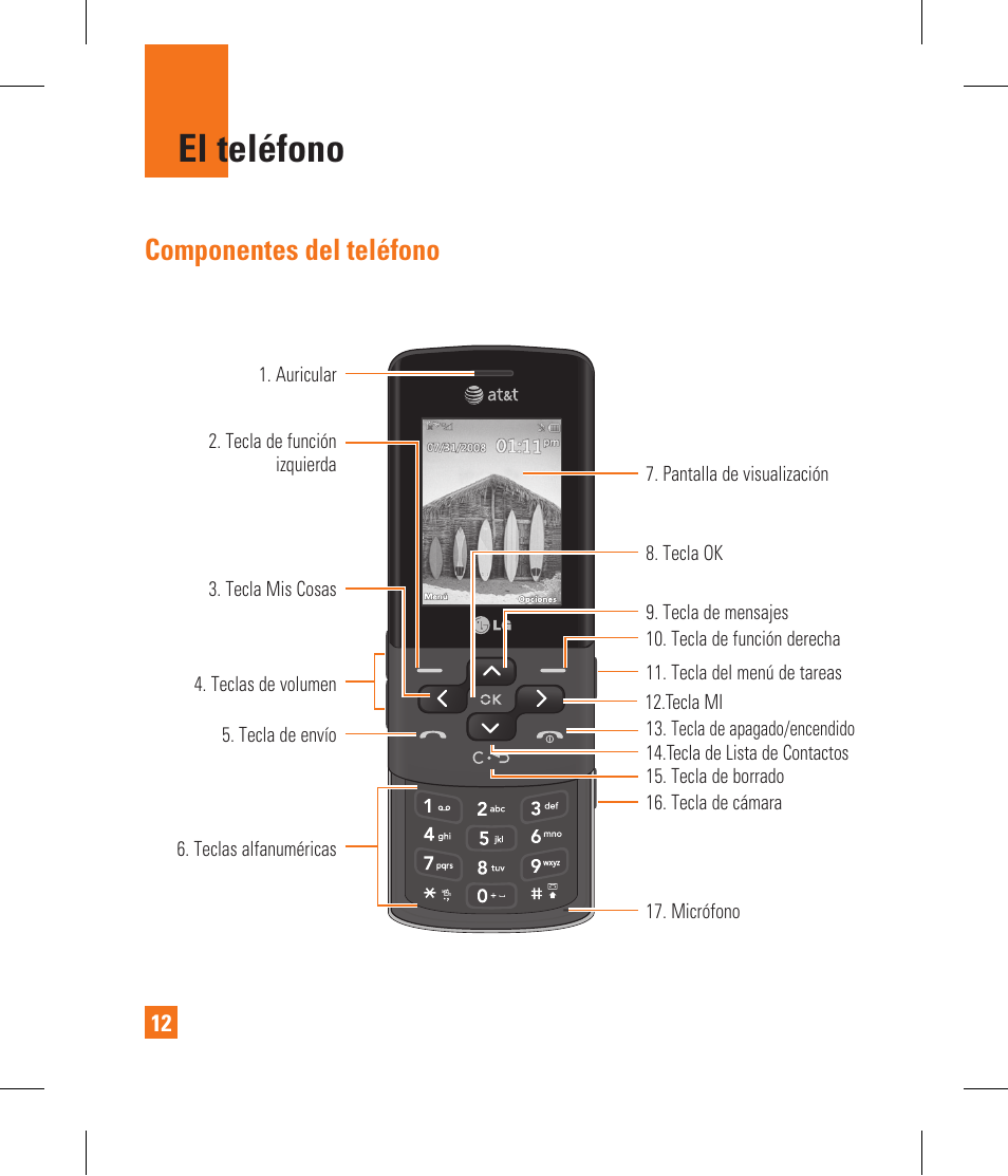 El teléfono, Componentes del teléfono | LG CF360 User Manual | Page 145 / 262