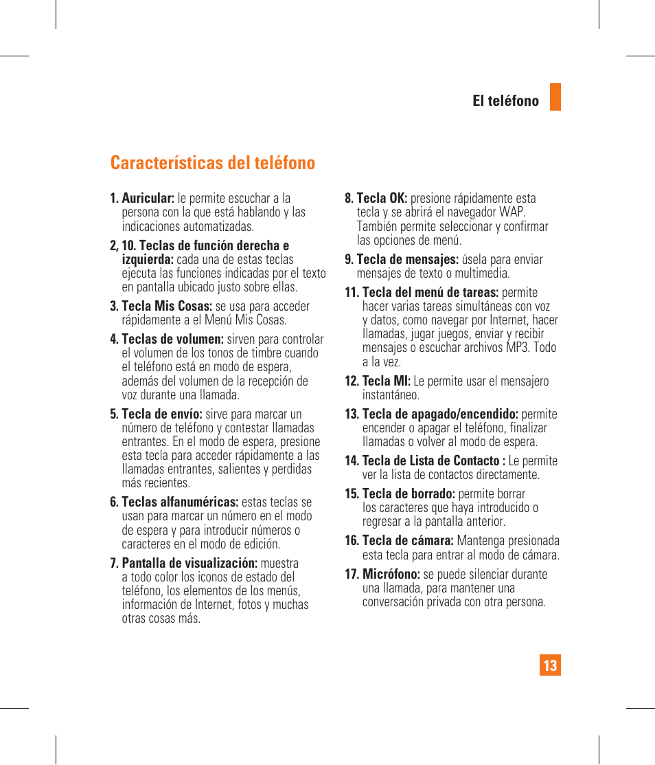 Características del teléfono | LG CF360 User Manual | Page 146 / 262