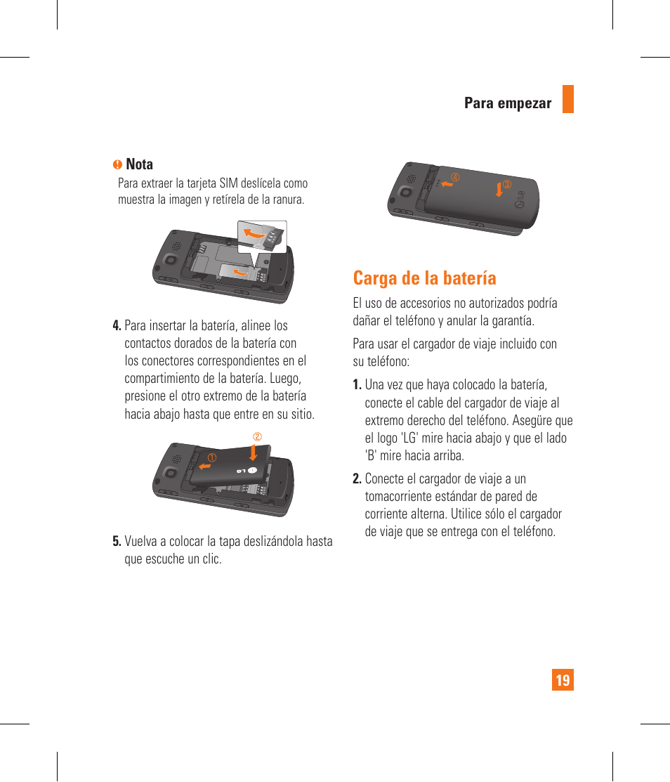 Carga de la batería | LG CF360 User Manual | Page 152 / 262