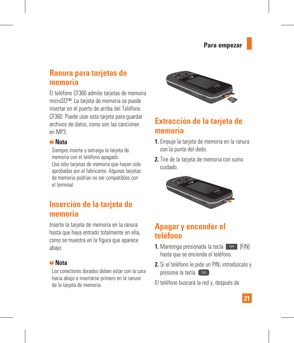 Apagar y encender el teléfono | LG CF360 User Manual | Page 154 / 262