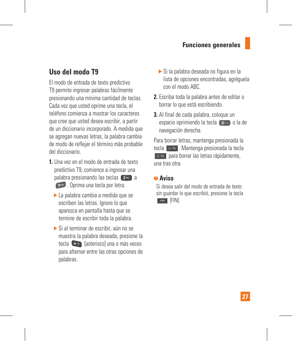 Uso del modo t9 | LG CF360 User Manual | Page 160 / 262