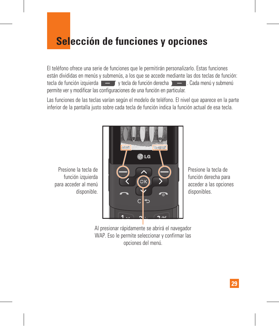 Selección de funciones y opciones | LG CF360 User Manual | Page 162 / 262