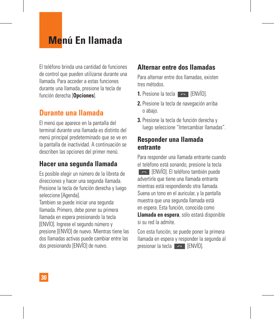 Menú en llamada, Durante una llamada | LG CF360 User Manual | Page 163 / 262