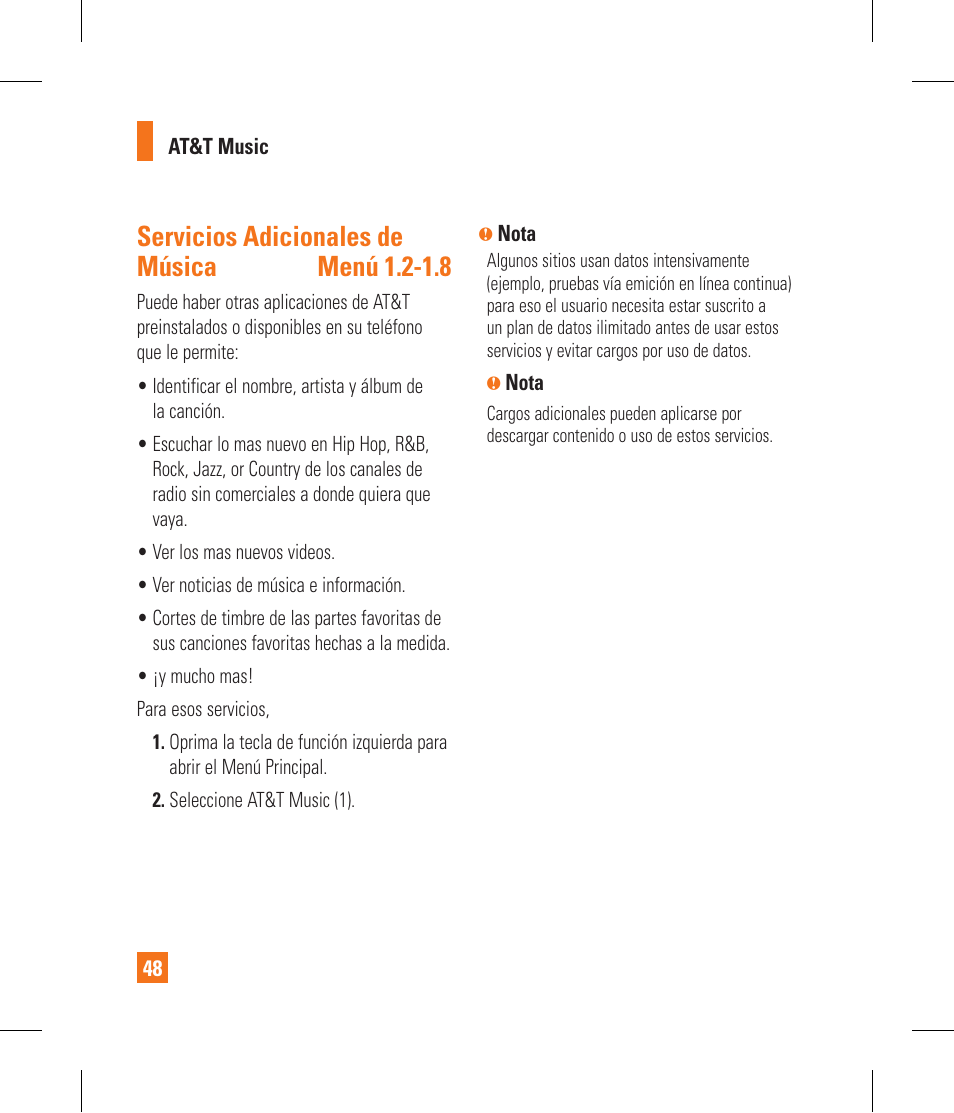 Servicios adicionales de música menú 1.2-1.8 | LG CF360 User Manual | Page 181 / 262