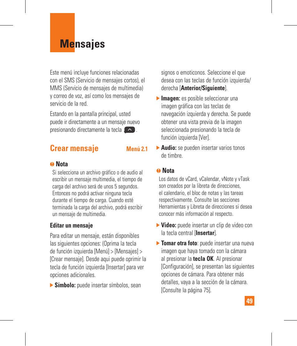 Mensajes, Crear mensaje | LG CF360 User Manual | Page 182 / 262