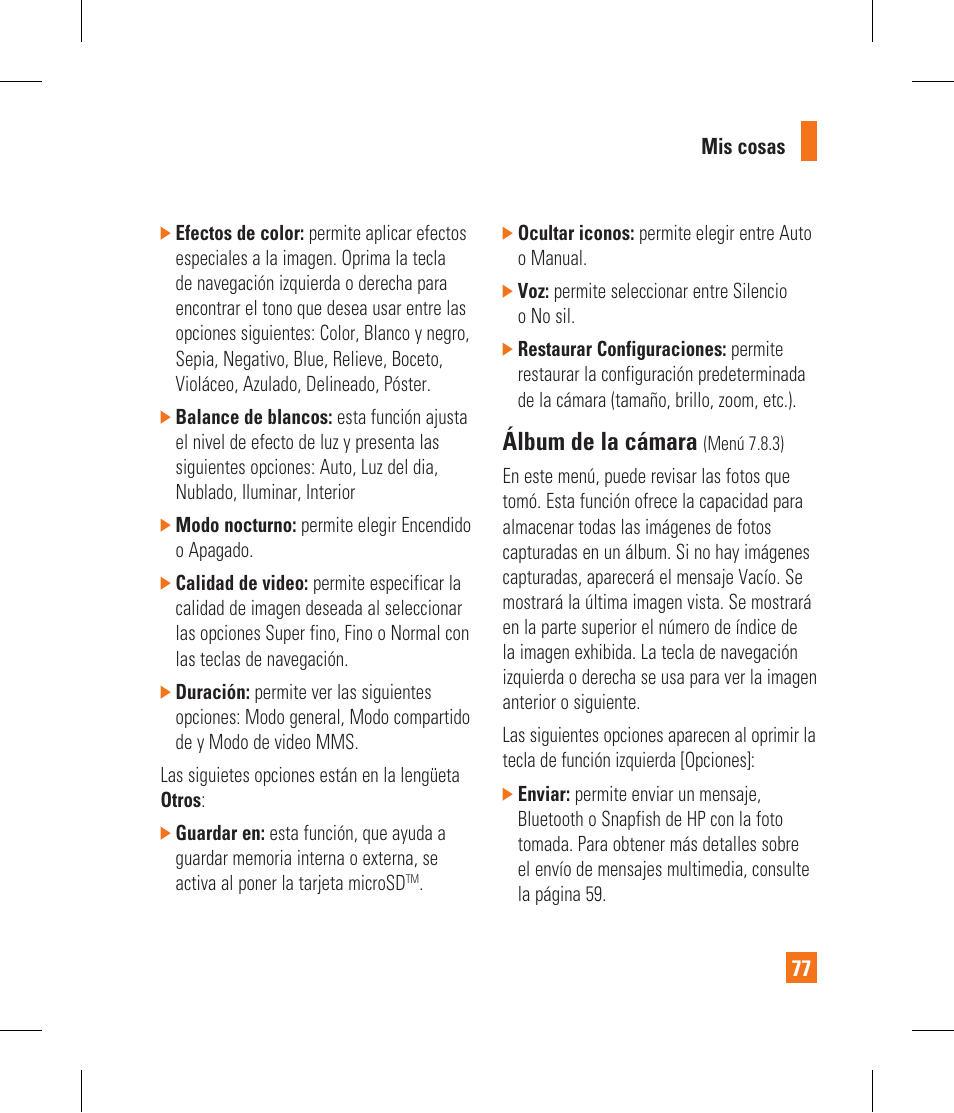Álbum de la cámara | LG CF360 User Manual | Page 210 / 262