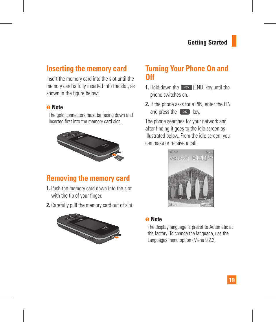 Turning your phone on and off | LG CF360 User Manual | Page 23 / 262