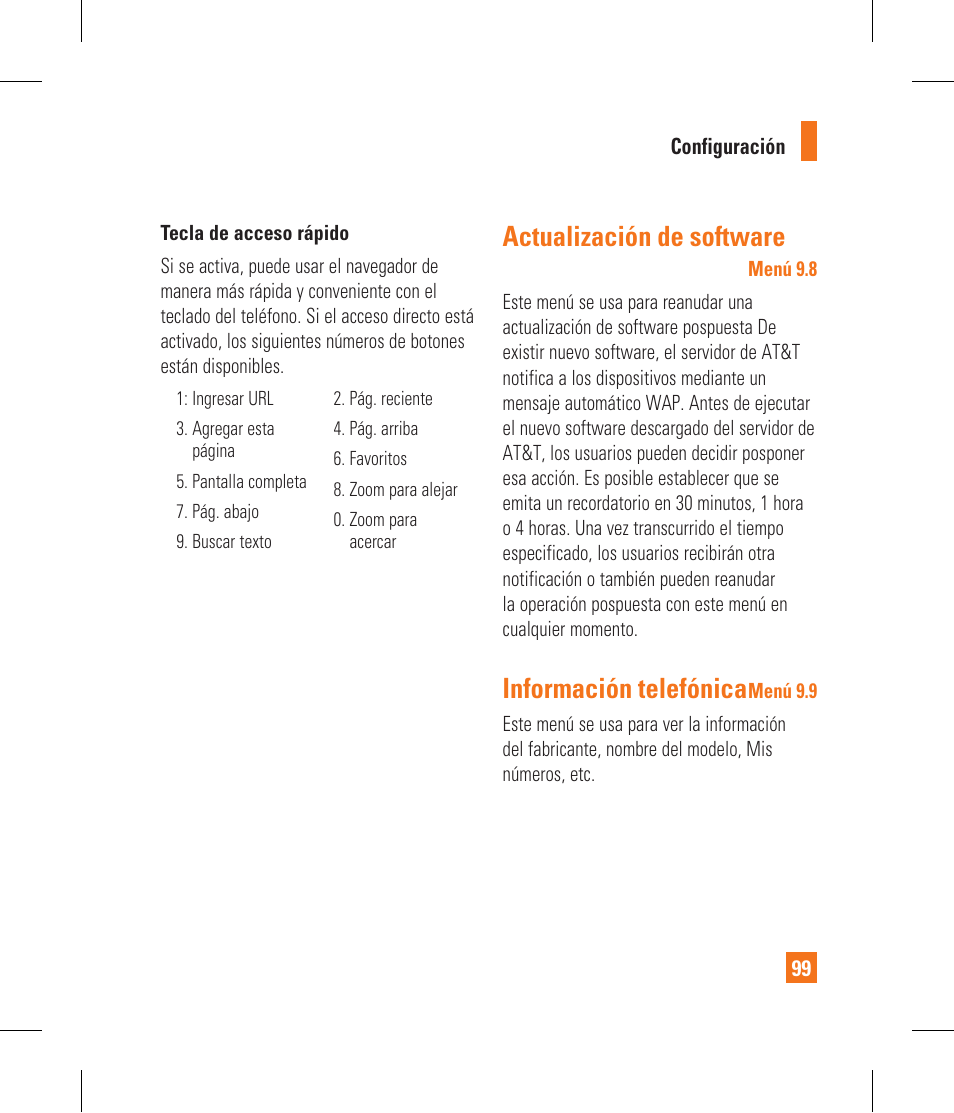 Actualización de software, Información telefónica | LG CF360 User Manual | Page 232 / 262