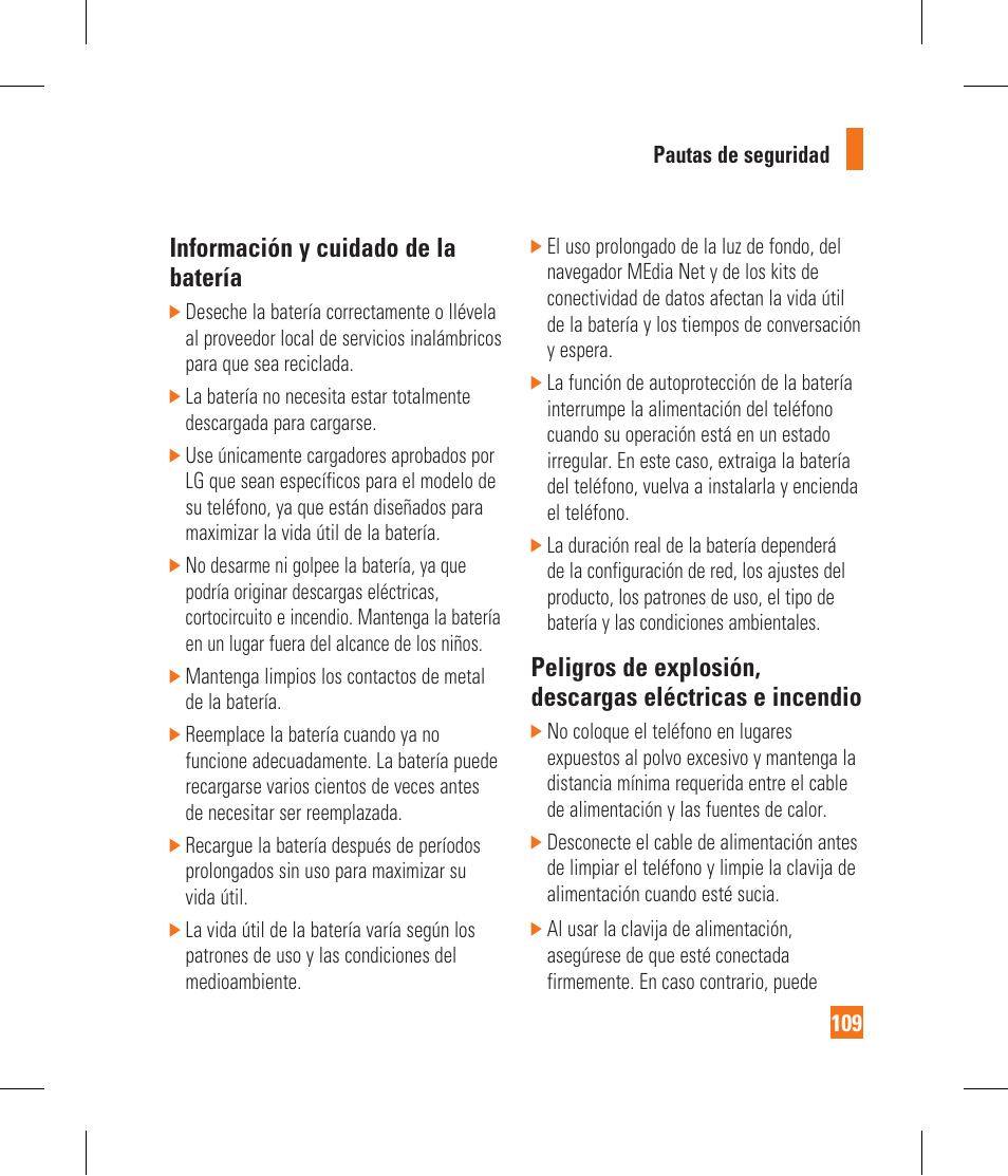 Información y cuidado de la batería | LG CF360 User Manual | Page 242 / 262