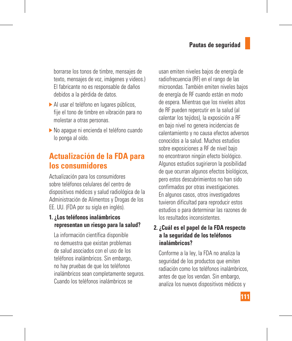 Actualización de la fda para los consumidores | LG CF360 User Manual | Page 244 / 262