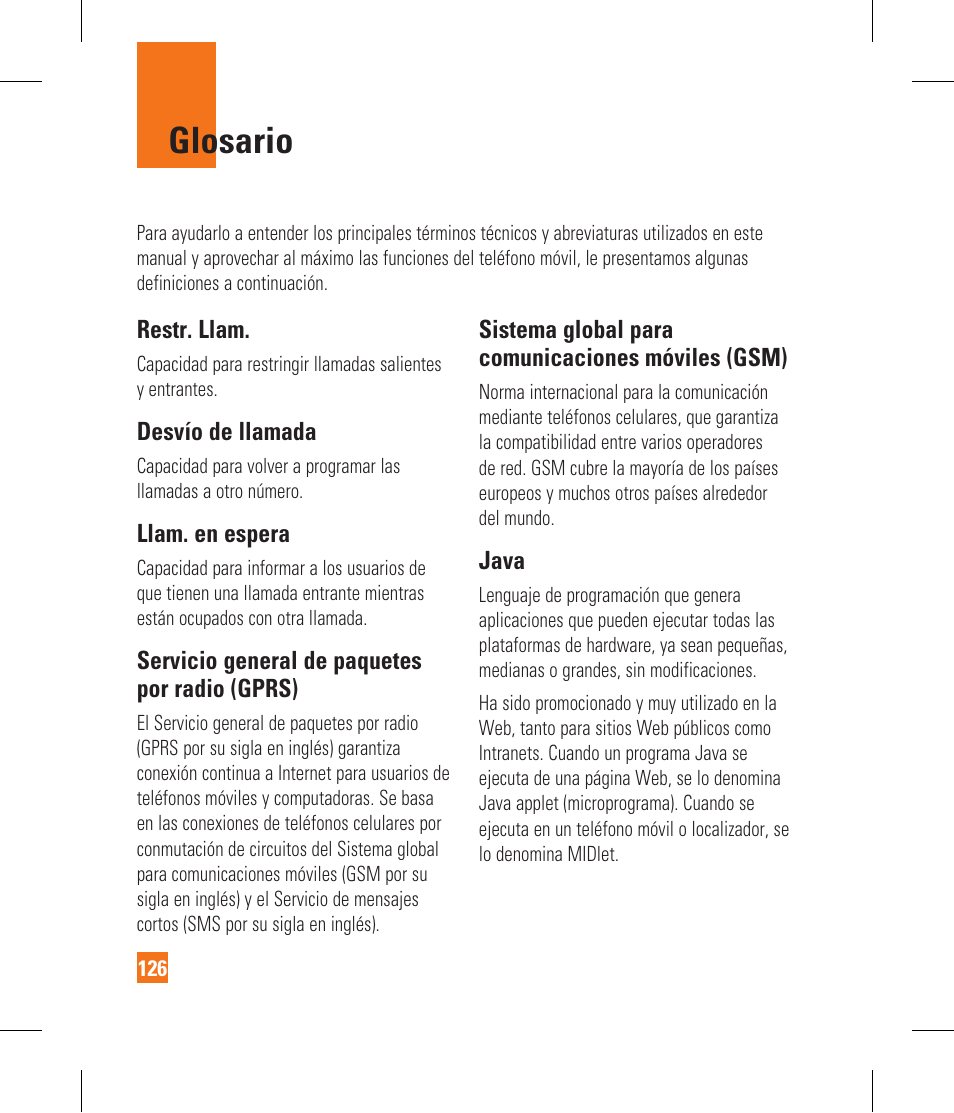 Glosario | LG CF360 User Manual | Page 259 / 262