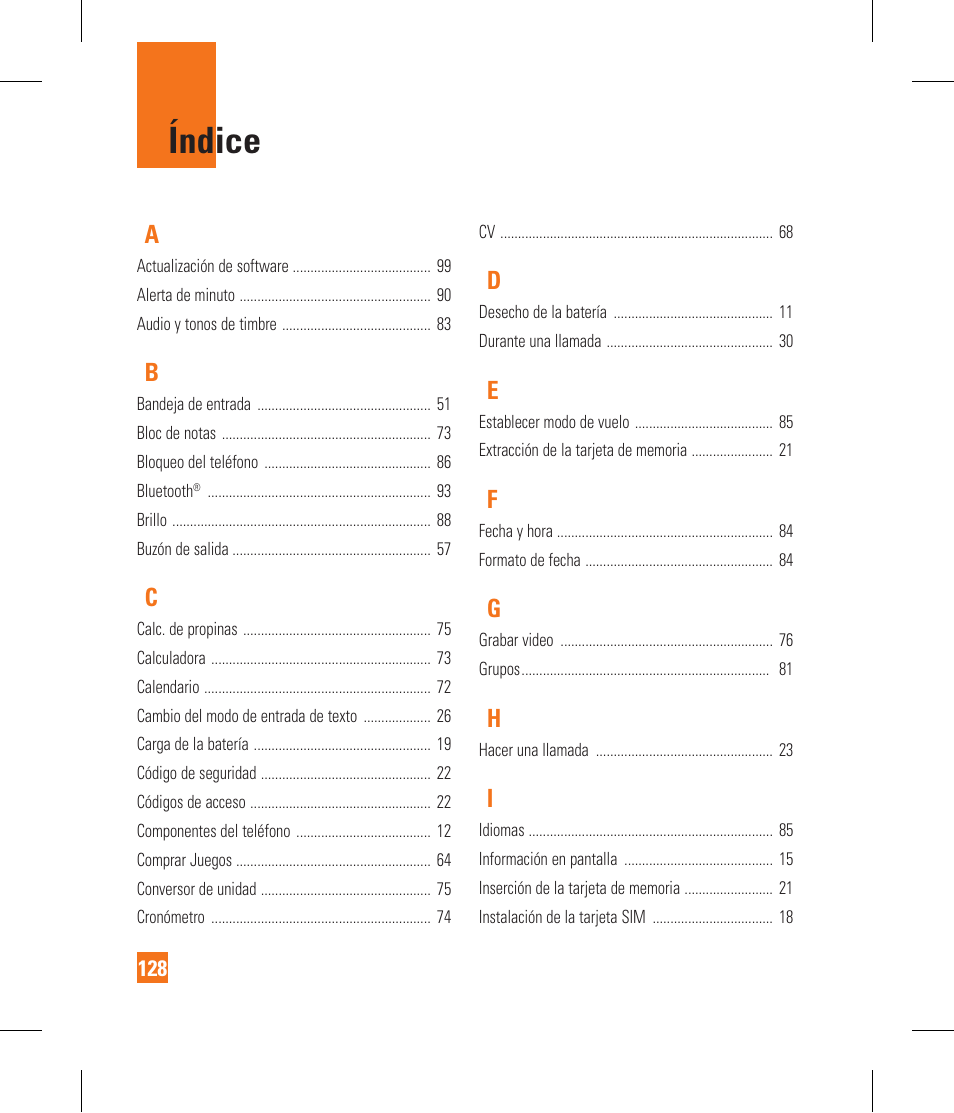 Índice | LG CF360 User Manual | Page 261 / 262