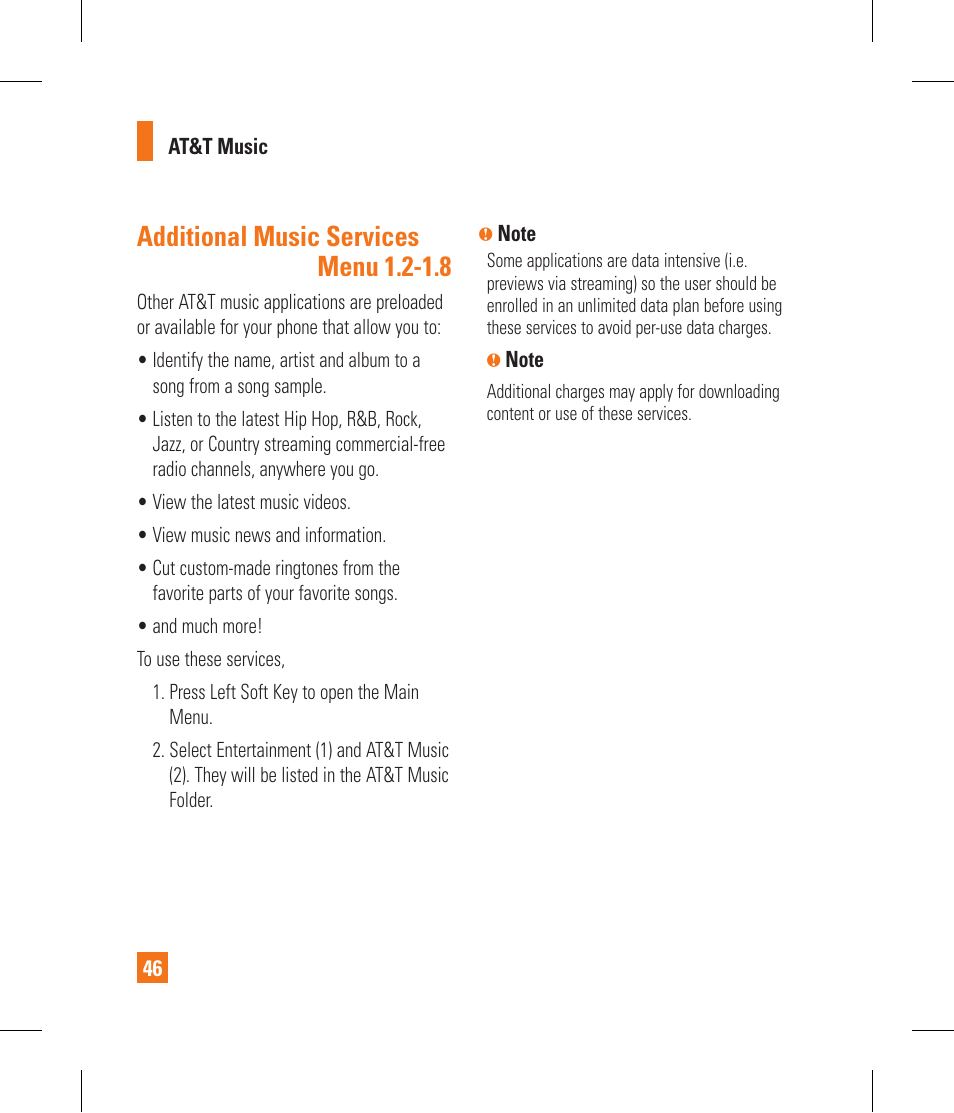 Additional music services menu 1.2-1.8 | LG CF360 User Manual | Page 50 / 262