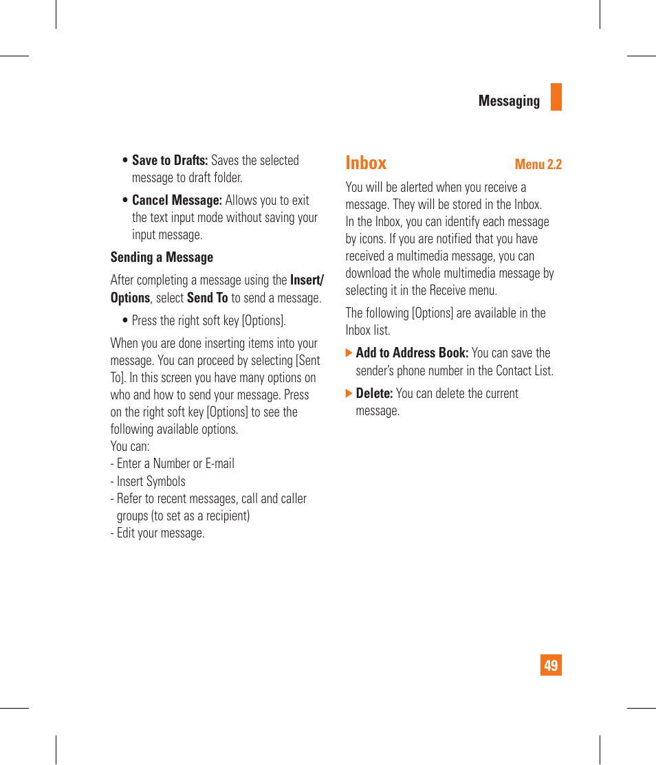 Inbox | LG CF360 User Manual | Page 53 / 262