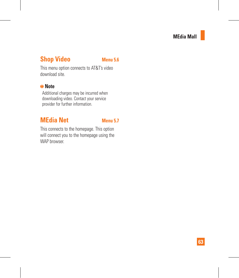 Shop video, Media net | LG CF360 User Manual | Page 67 / 262