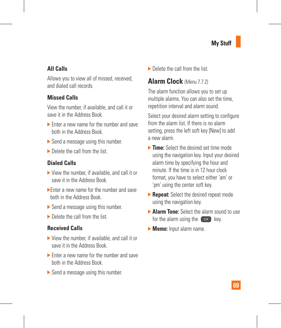 Alarm clock | LG CF360 User Manual | Page 73 / 262